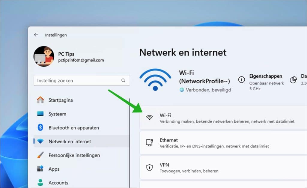 wifi instellingen openen