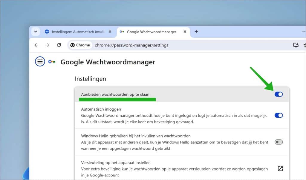 Aanbieden wachtwoorden op te slaan google chrome