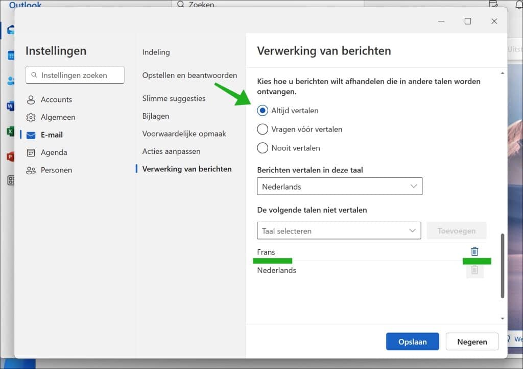 Binnenkomende e-mails automatisch vertalen met Outlook