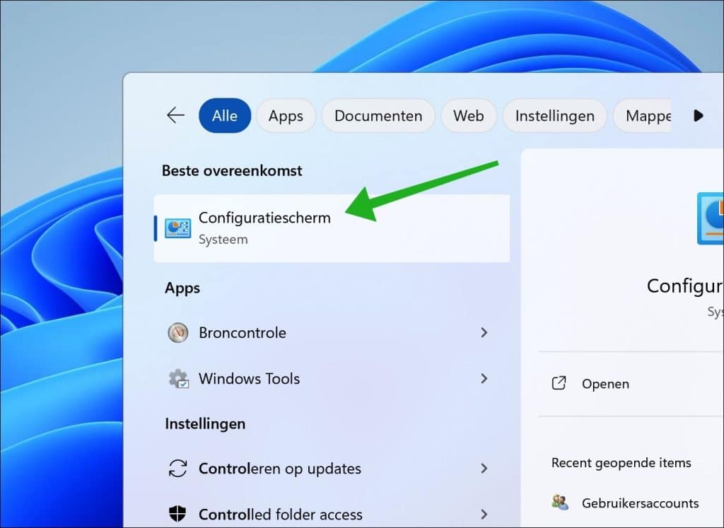 Configuratiescherm openen