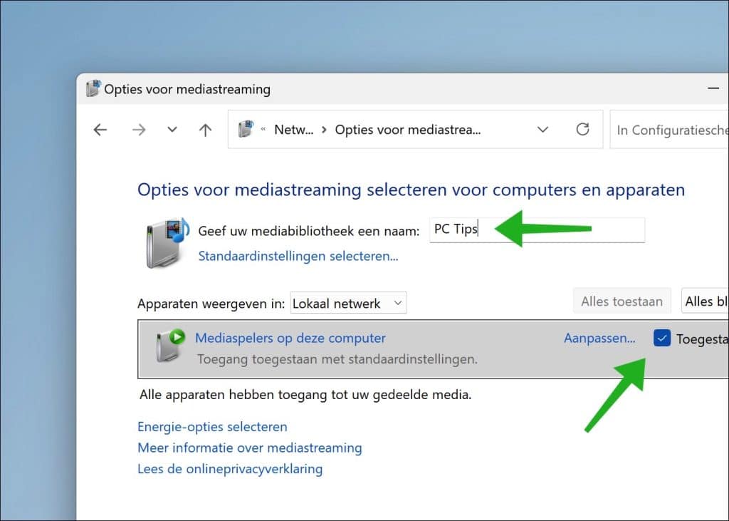 DLNA wijzigen in Windows 11