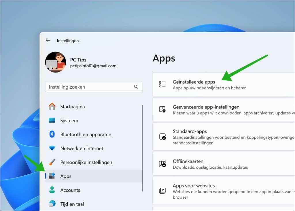 Geinstalleerde apps