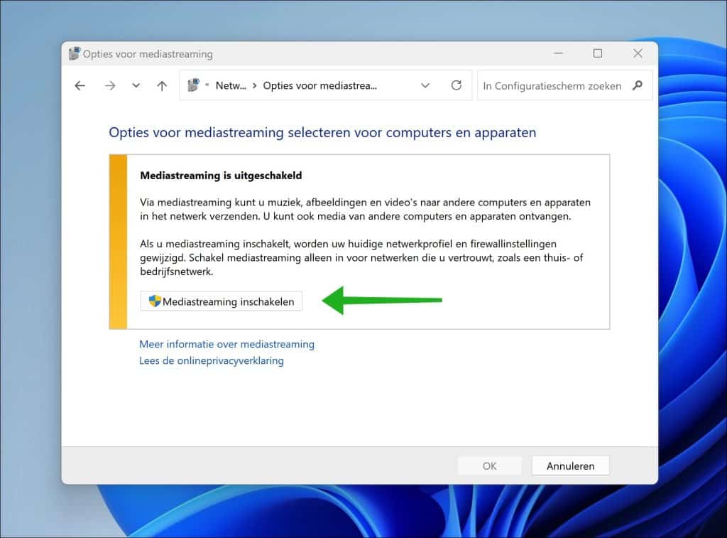 Mediastreaming inschakelen in windows 11