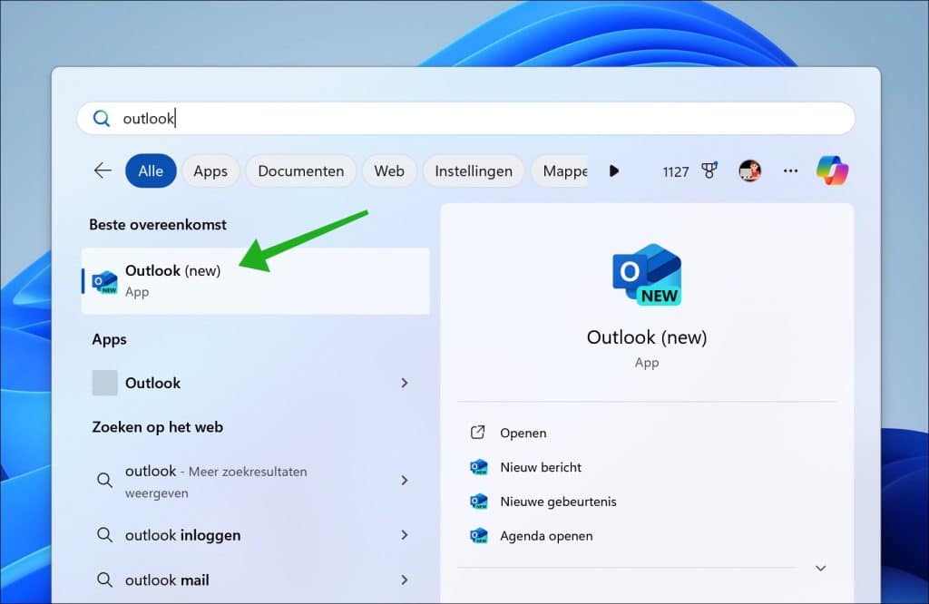 Outlook openen in Windows 11