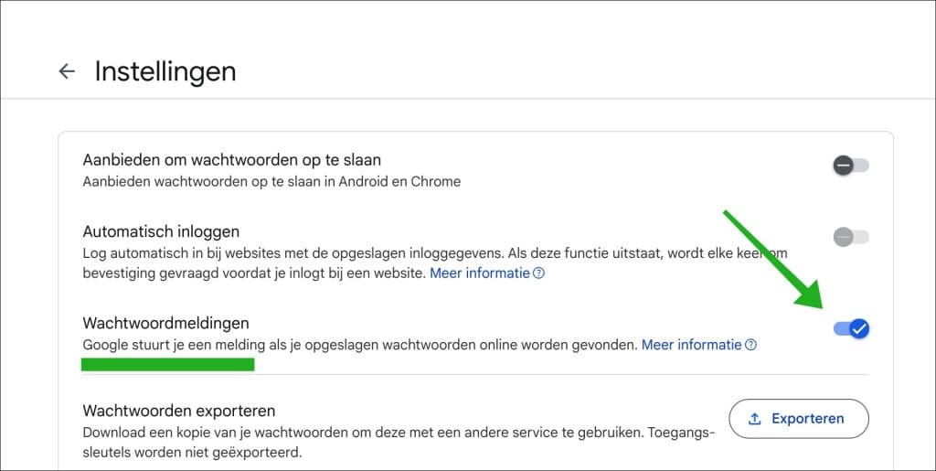 wachtwoord meldingen inschakelen in google chrome