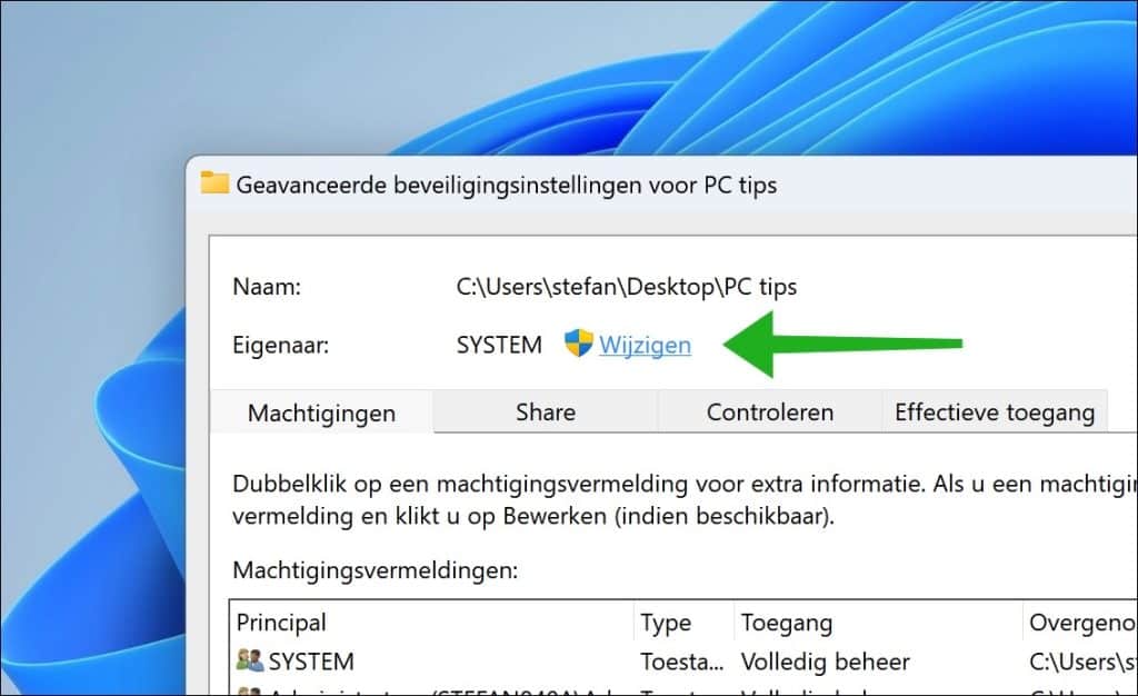 Eigenaar van map wijzigen