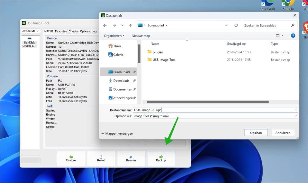 Image back-up maken van een USB flash drive in Windows 11 of 10