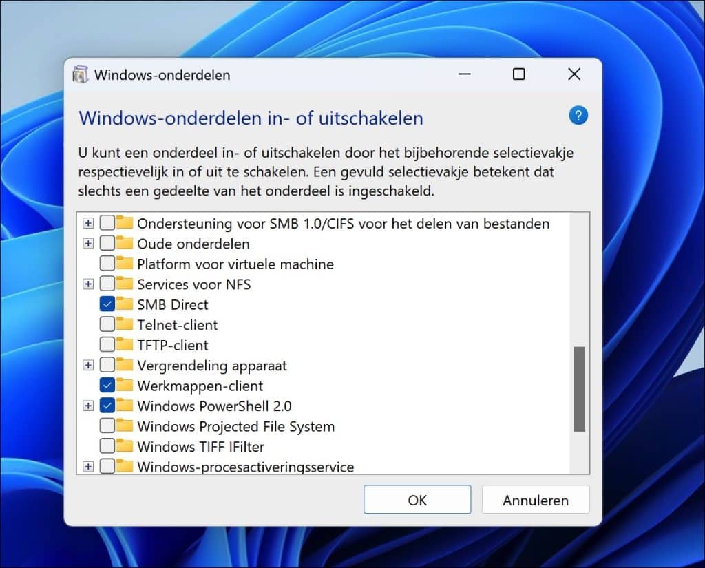 Recall verwijderen via windows-onderdelen