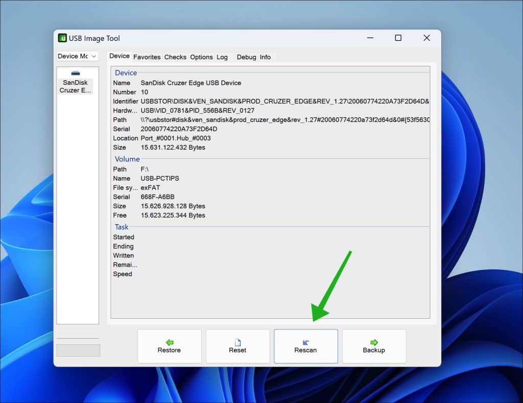USB Image Tool Rescan