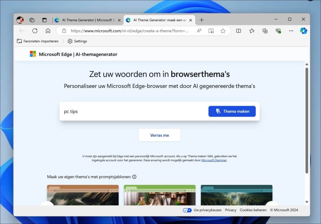 AI thema maken met Microsoft Edge browser