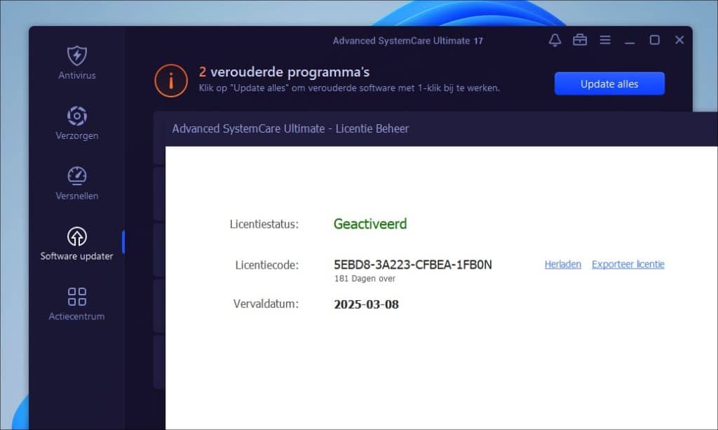 Advanced SystemCare Ultimate 17 geactiveerd