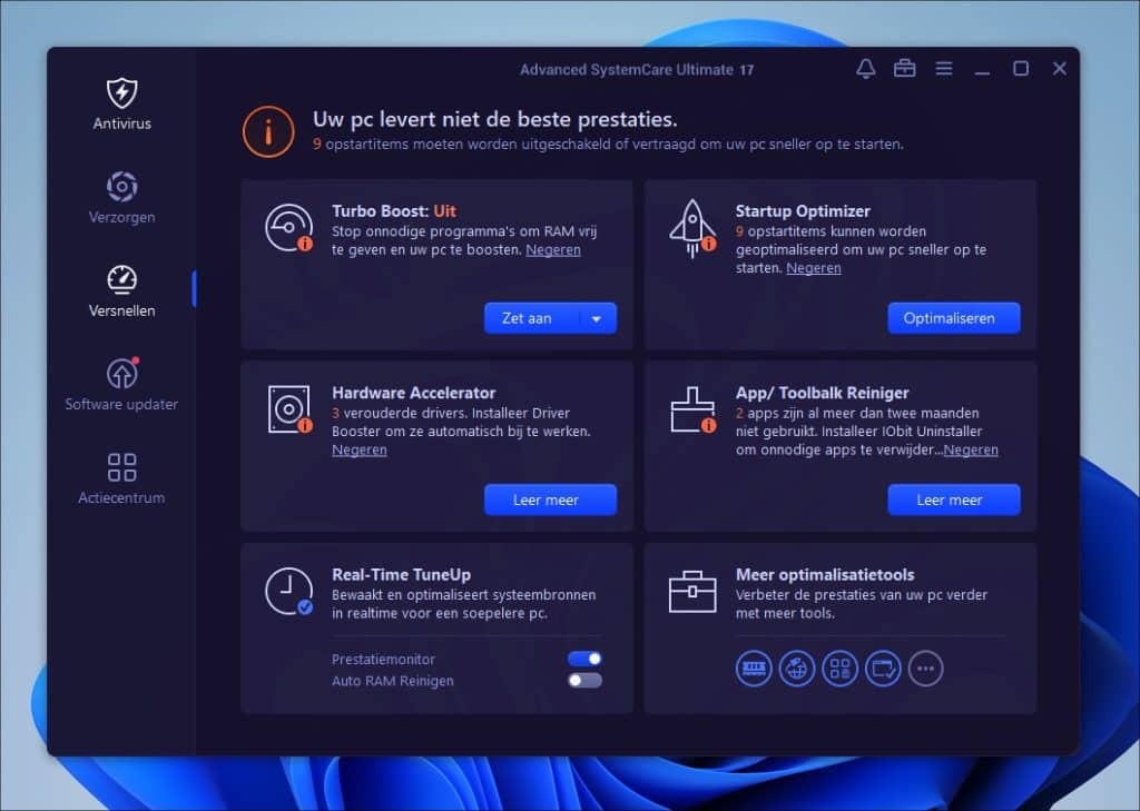Advanced SystemCare Ultimate 17 optimalisatie tools