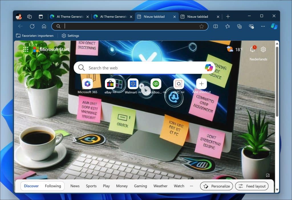 Microsoft Edge een AI thema laten ontwerpen