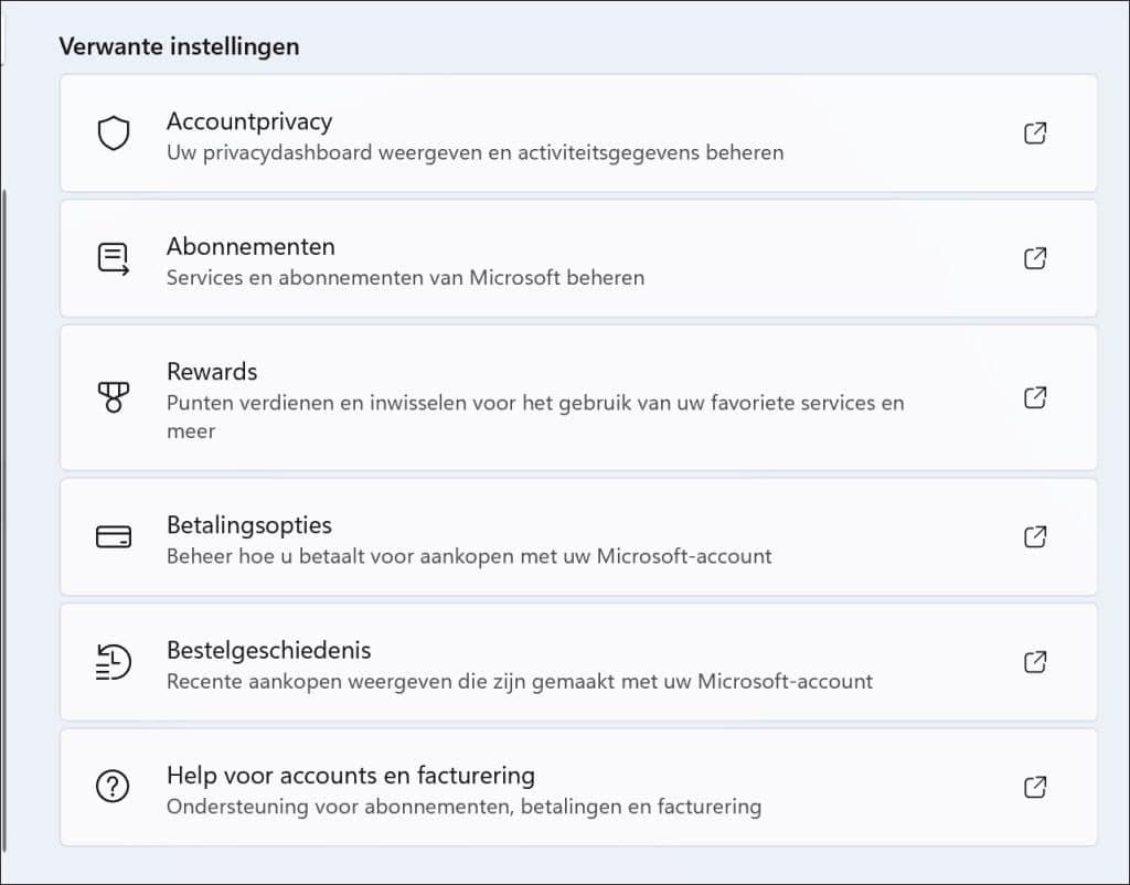 Microsoft Services en abonnementen beheren in Windows 11