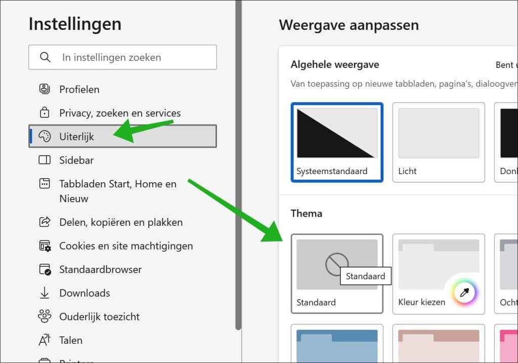 Standaard thema terugzetten