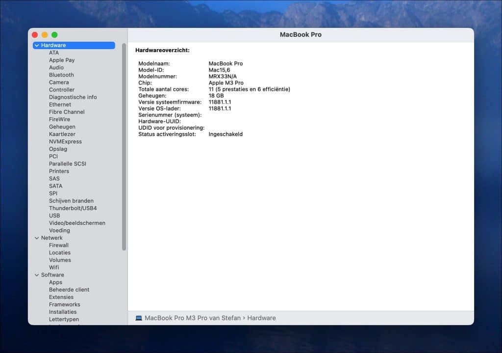 Systeemoverzicht hardware mac