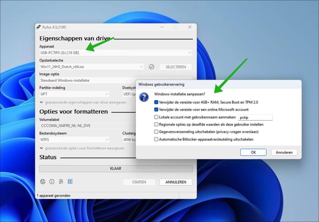 24h2 op usb plaatsen voor installatie windows 11