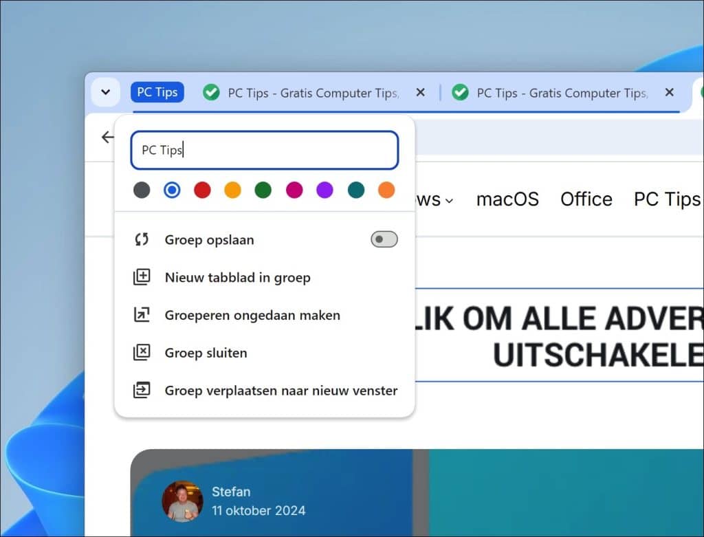 Groep maken met Google Chrome tabbladen