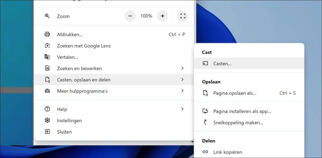 Inhoud casten via Google chrome