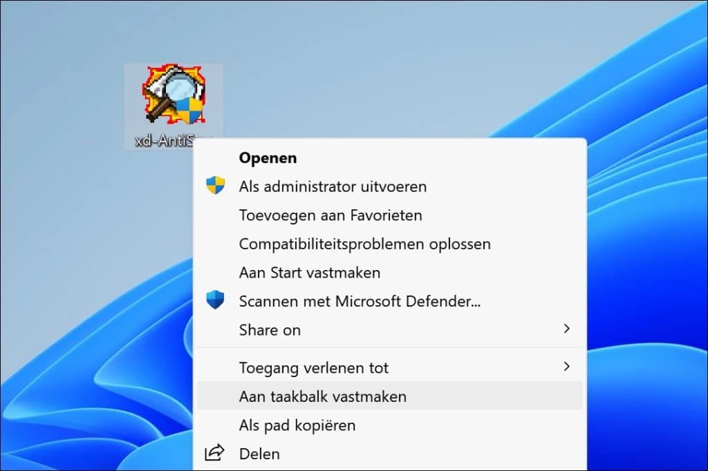 Programma's Vastmaken aan Startmenu of Taakbalk