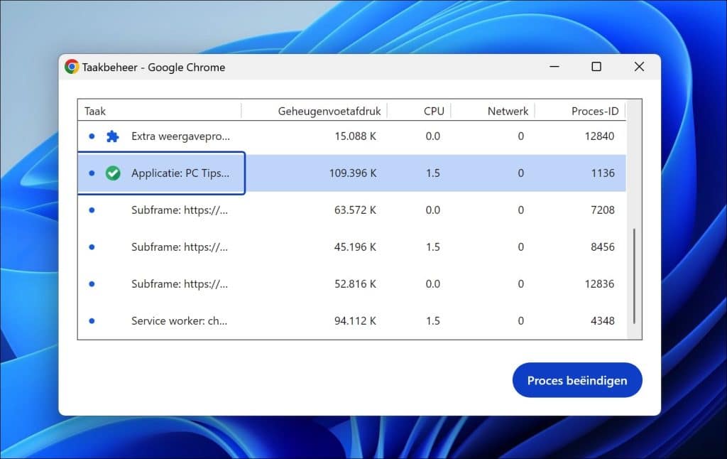 Taakbeheer in Google Chrome
