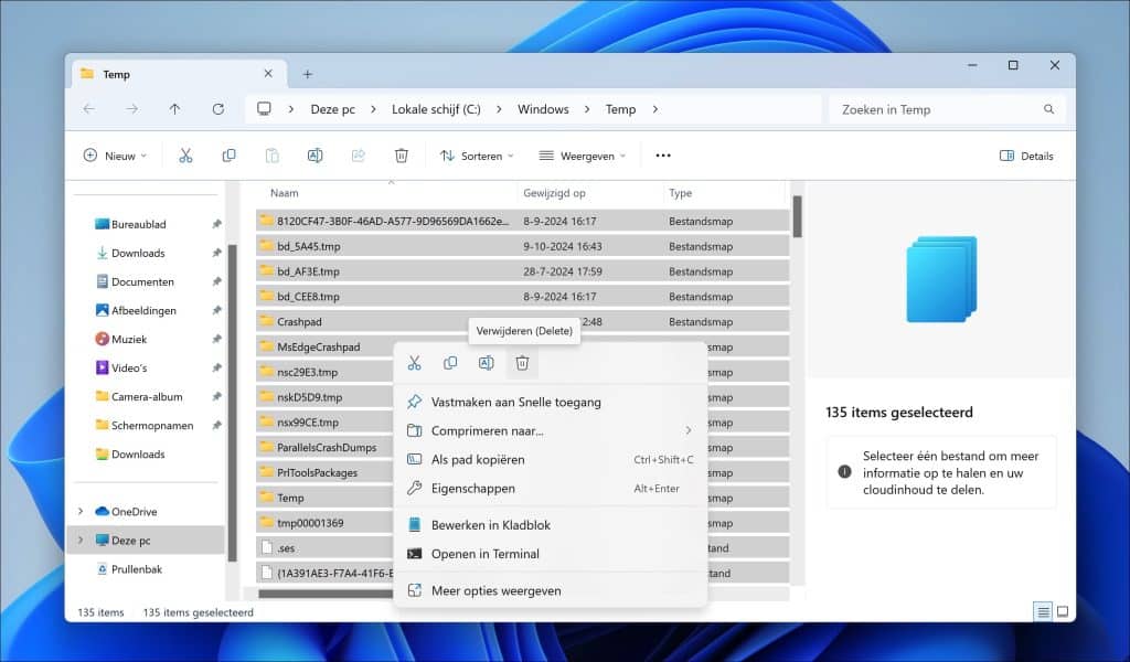 Tijdelijke temp-bestanden verwijderen