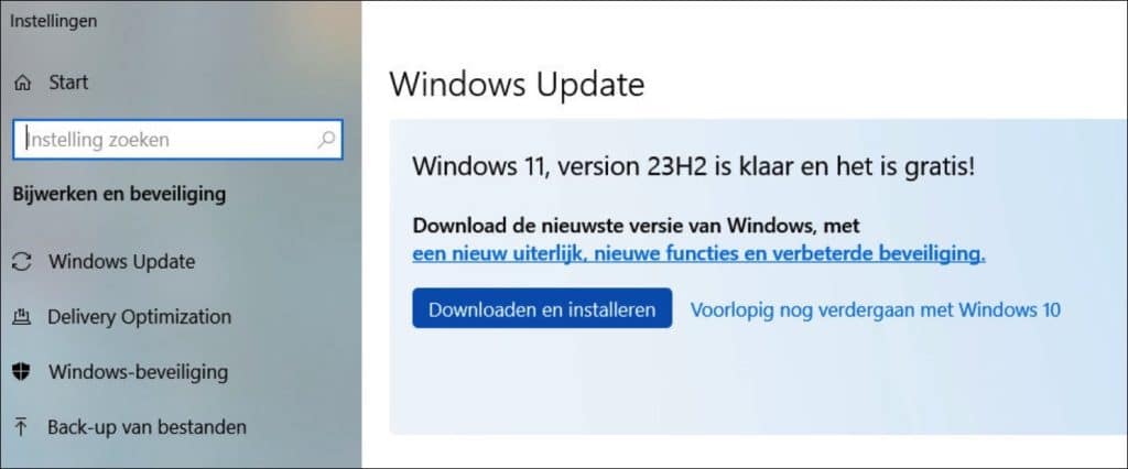 Windows 10 upgrade melding naar Windows 11