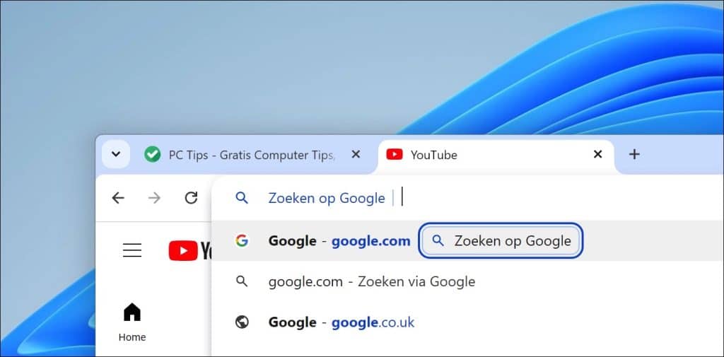 Zoeken via omnibox