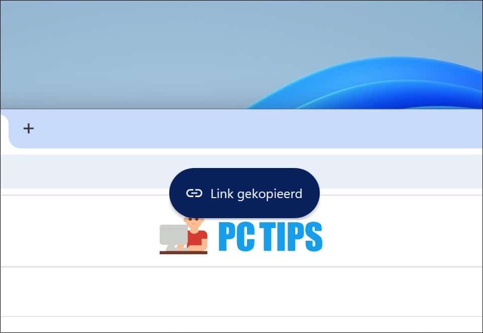 Link gekopieerd melding in Google Chrome browser
