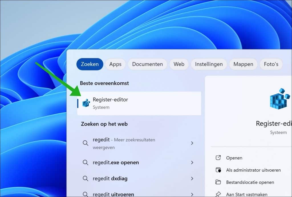 Regedit openen