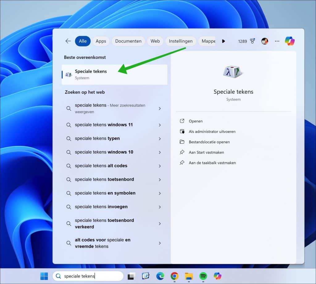 Speciale tekens applicatie in Windows