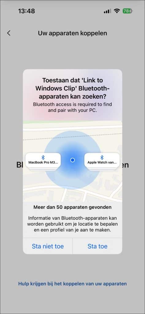 Bluetooth zoeken toestaan