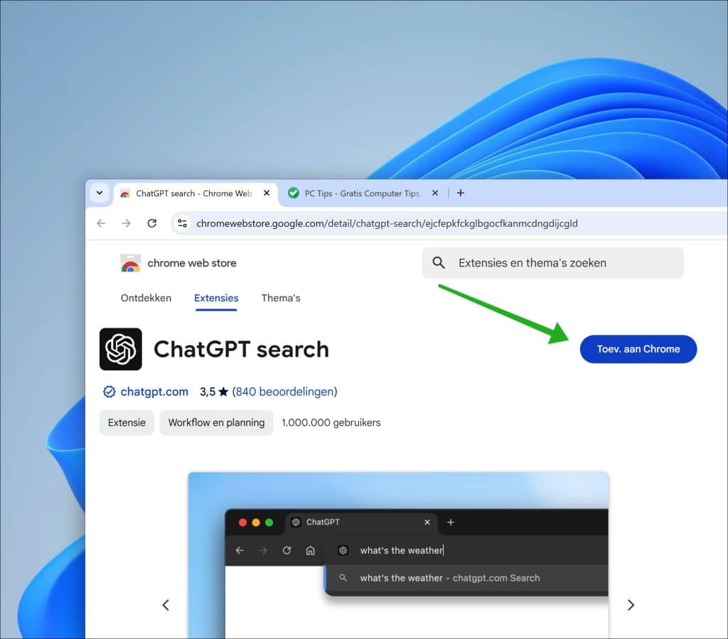 ChatGPT Search toevoegen aan Chrome