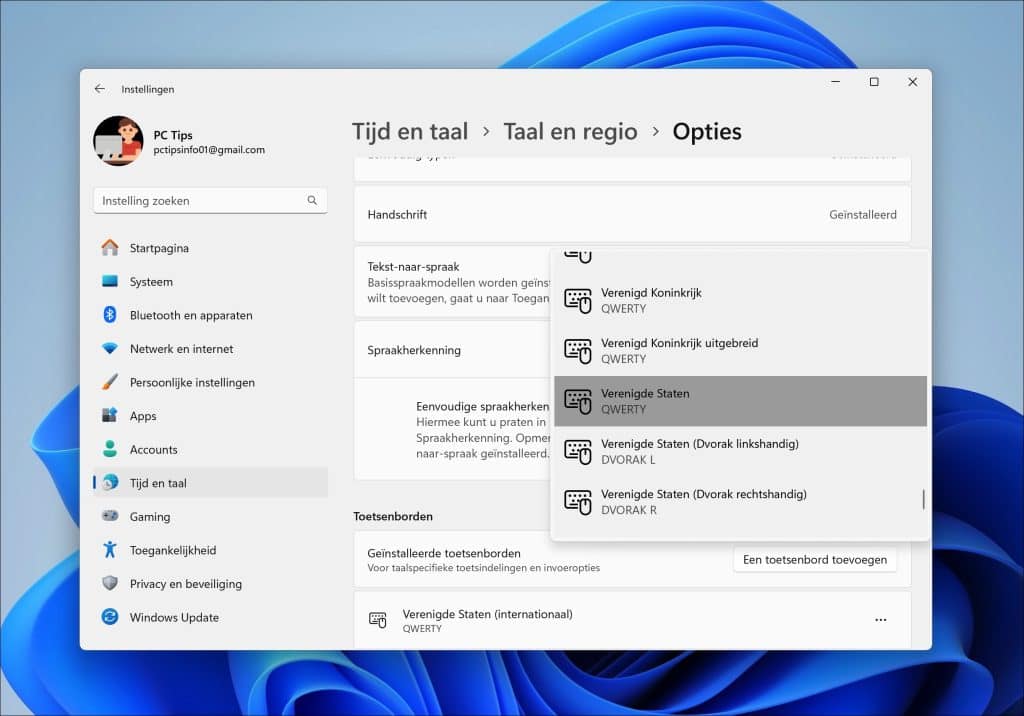 Controleer de Toetsenbordindeling