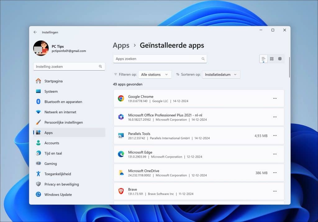 Geinstalleerde apps