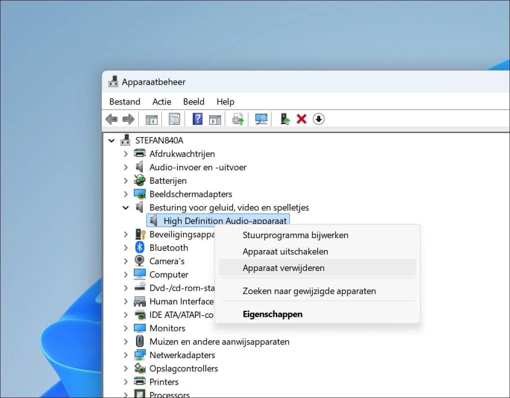 Geluidsdriver verwijderen en opnieuw installeren