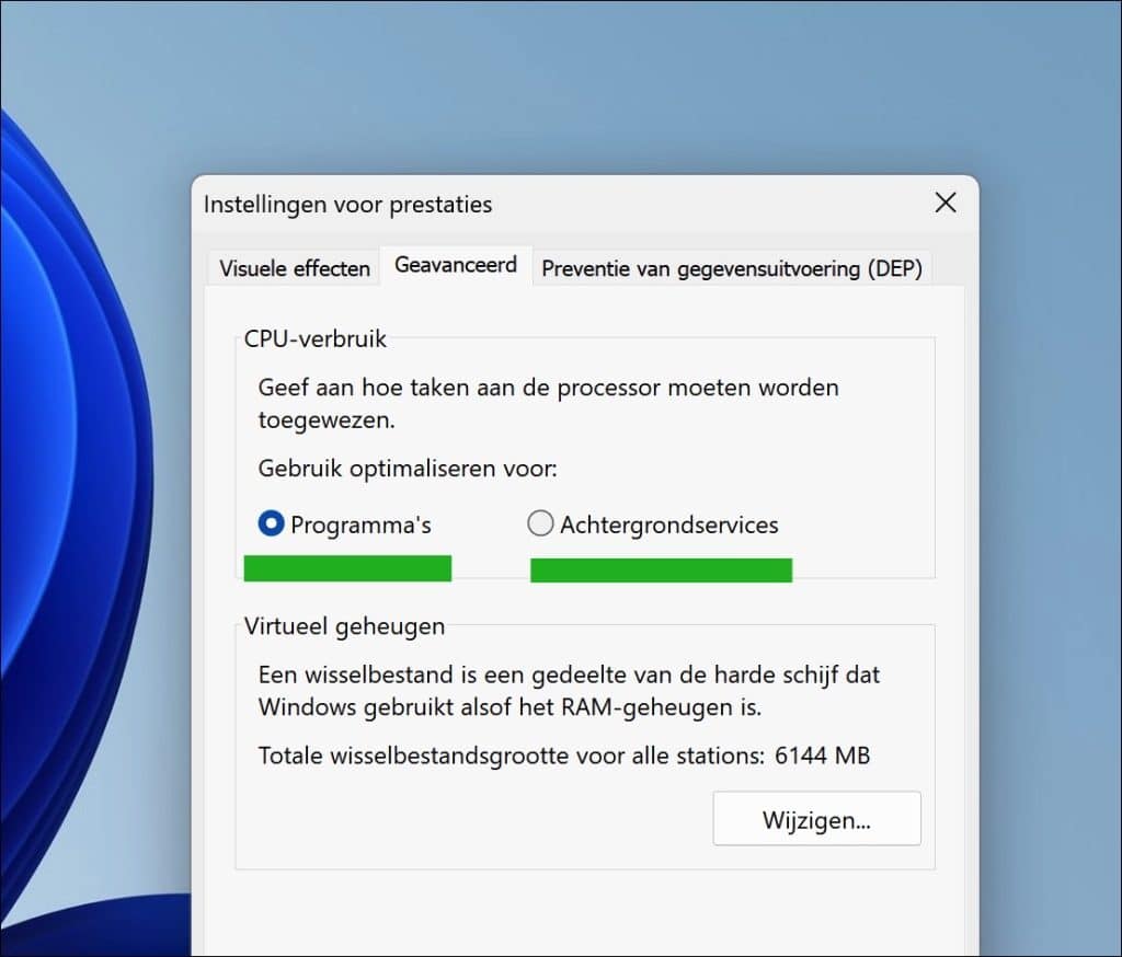Instellingen voor prestaties wijzigen