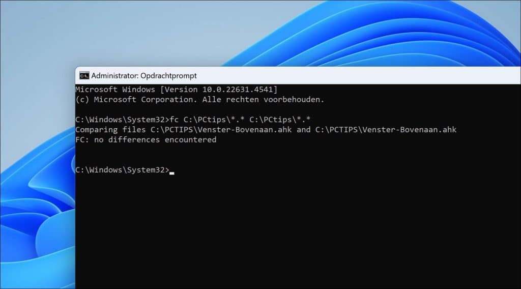 Mappen vergelijken met de Opdrachtprompt