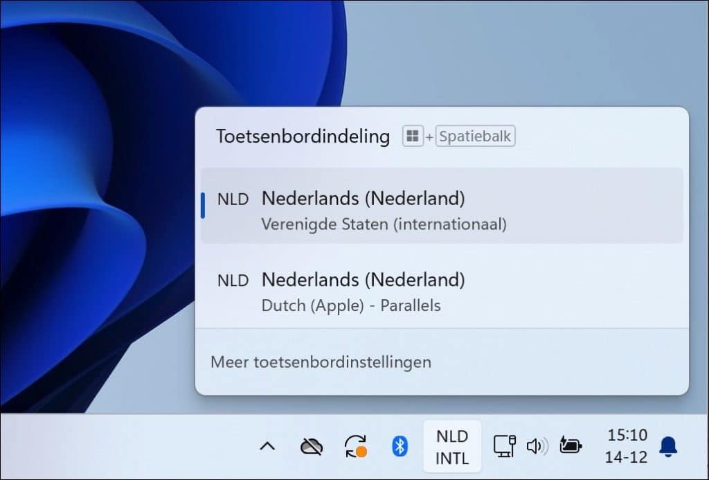 Toetsenbord indeling selecteren