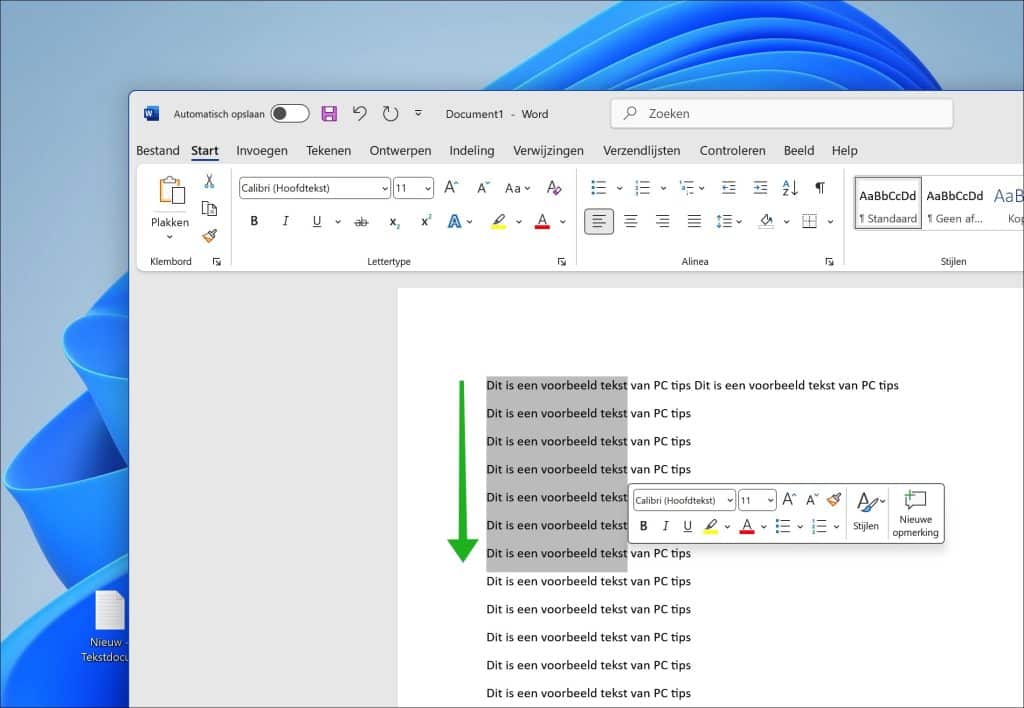 Verticale tekstkolom selecteren in Microsoft Word