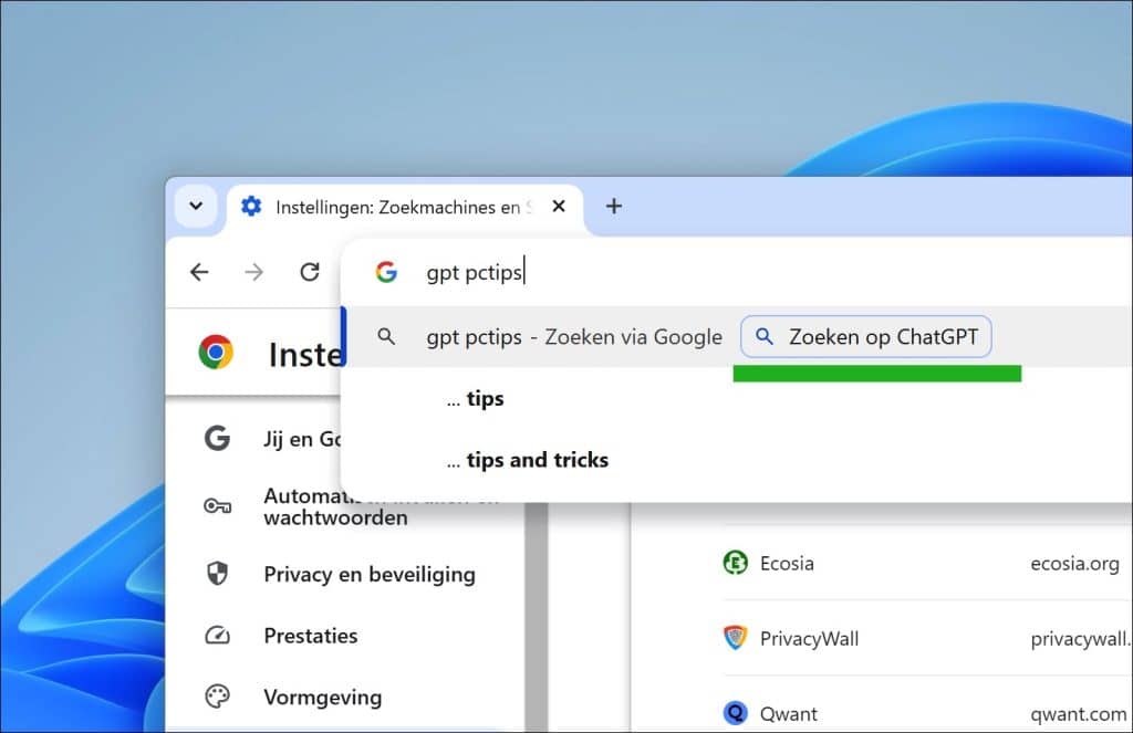 Zoeken op ChatGPT