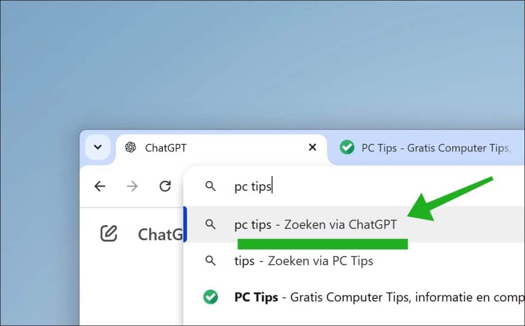 Zoeken via ChatGPT in Google Chrome browser