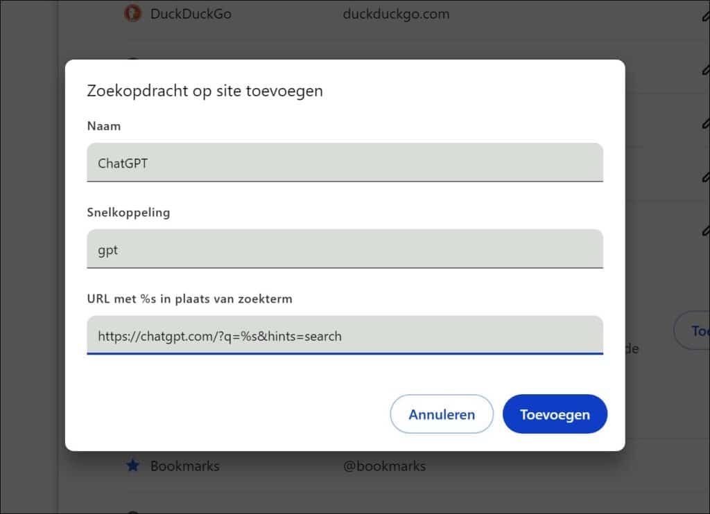 Zoekopdracht toevoegen