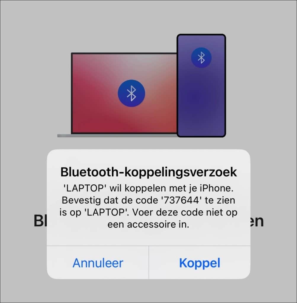 bleutooth koppel verzoek toestaan