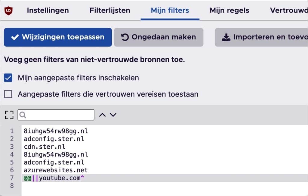 uitzonder adblockers voor youtube