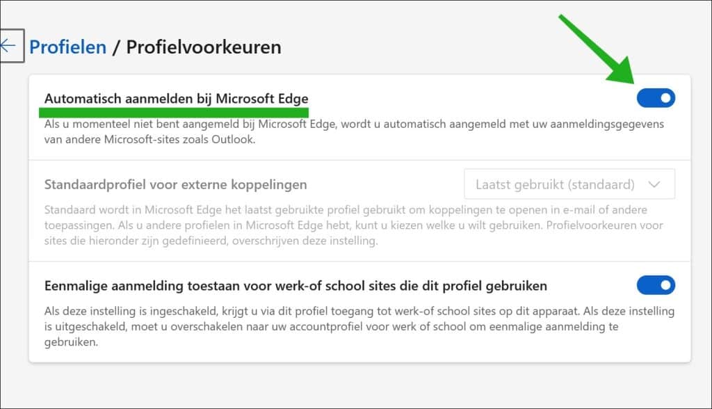 Automatisch aanmelden microsoft edge instelling