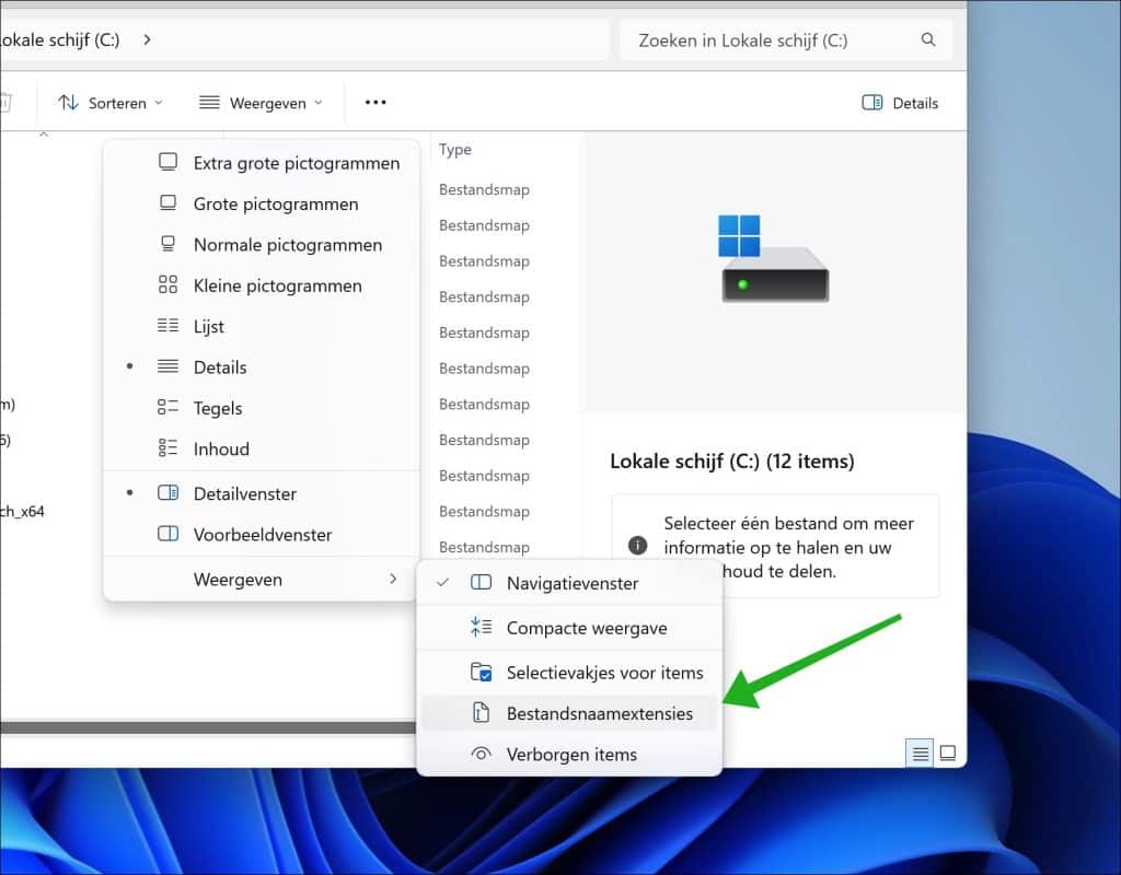 Bestandsextensies weergeven in Verkenner