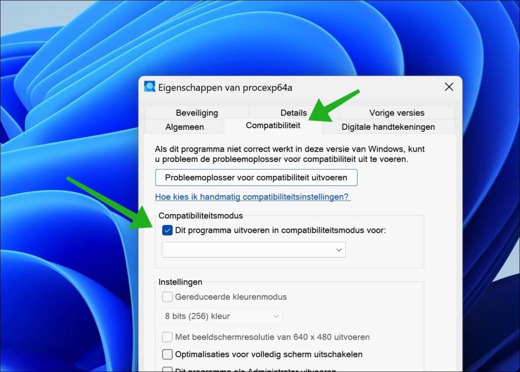 Dit programma uitvoeren in compatibiliteitsmodus voor