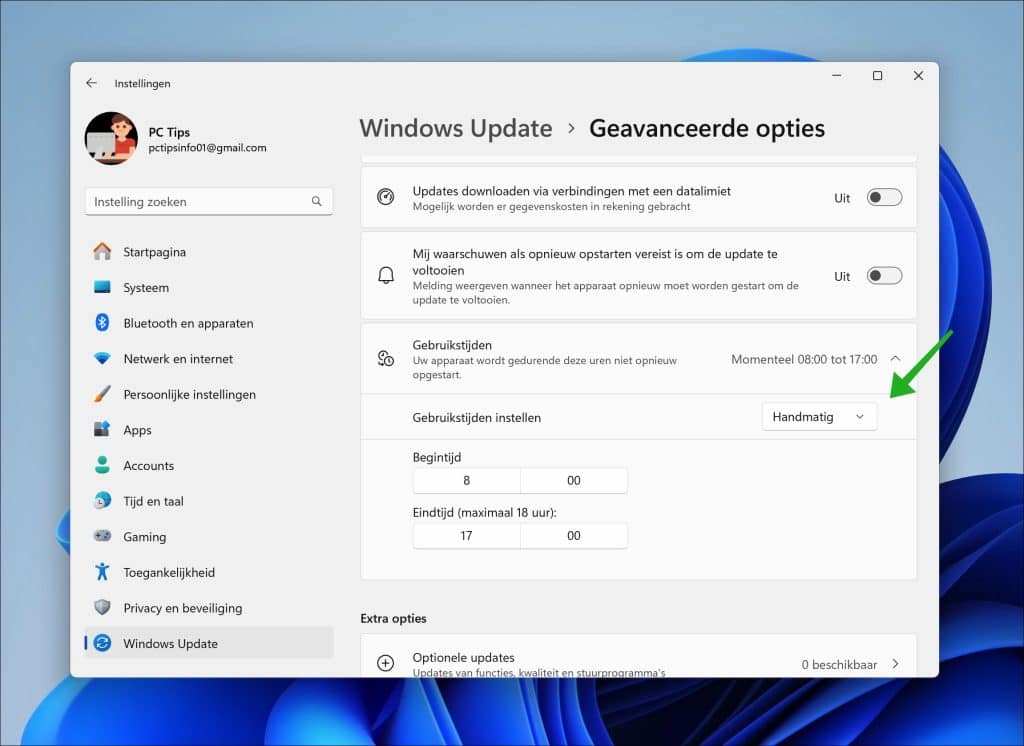 Gebruikstijden voor updates instellen