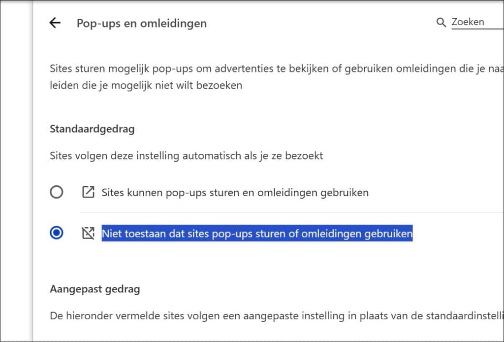 Pop-ups blokkeren via de Google Chrome instellingen